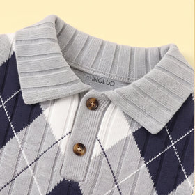 Boys Grey Jacquard Polo Sweater With Denim Pants Sets 2 pc. Sets