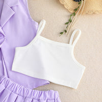 Girls Purple Sleeveless Jacket With Camisole Top And Skirts Set 3 pc. Sets