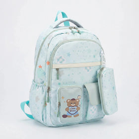 Kids Sea Green Bear Print Multi-Pocket School Backpack Trending Accessories Sea Green Onesize