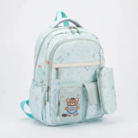 Kids Sea Green Bear Print Multi-Pocket School Backpack Trending Accessories Sea Green Onesize