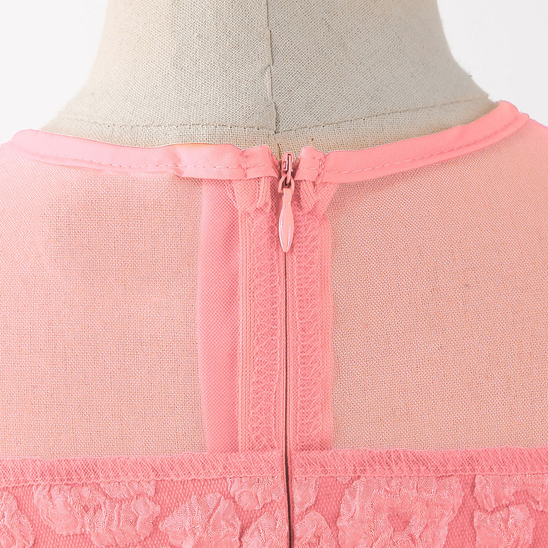 Girls Pink Puff Sleeve Fit & Flare Textured Dress Casual Dresses