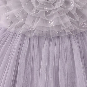 Girls Grey Floral Applique Fit & Flare Party Dress Party Dresses