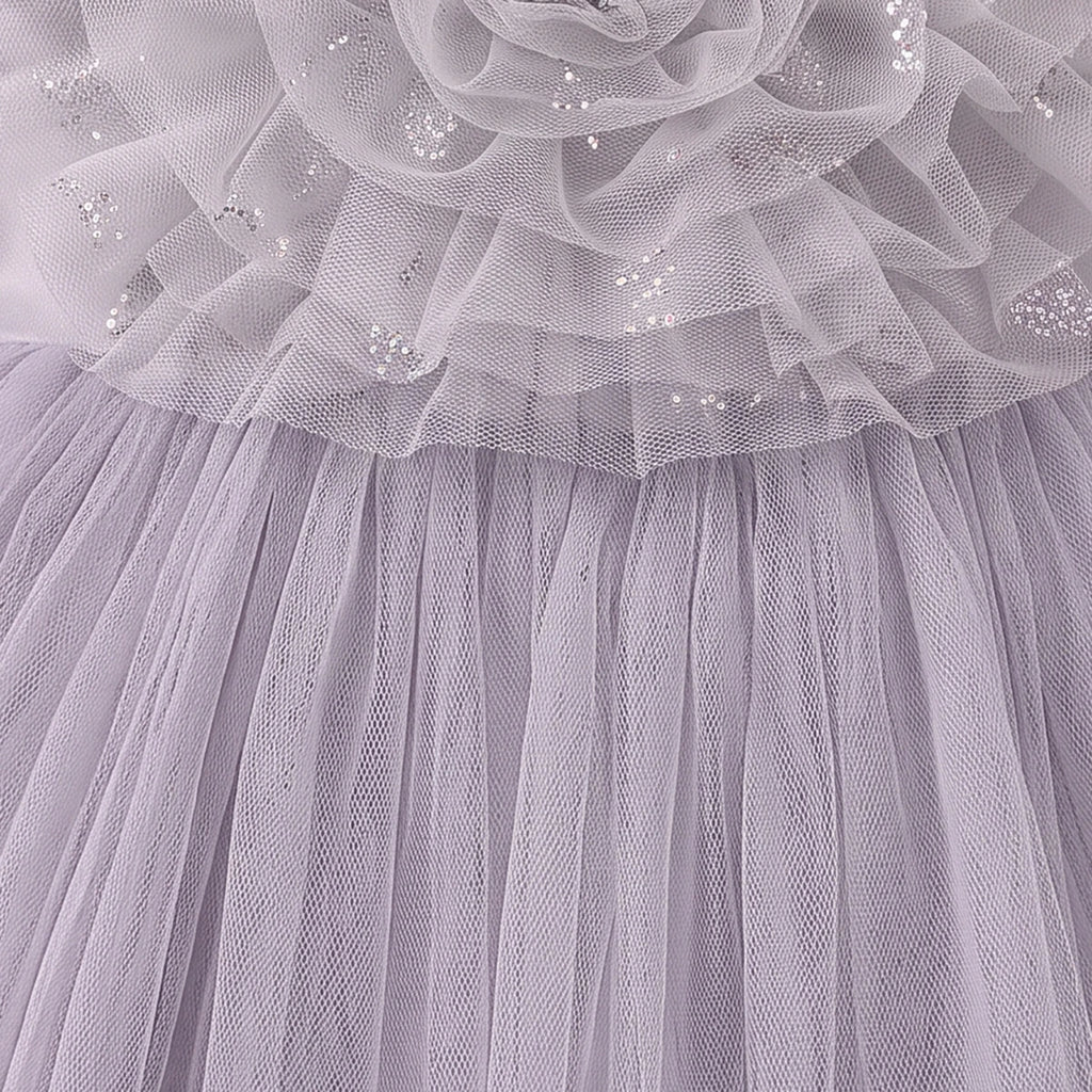 Girls Grey Floral Applique Fit & Flare Party Dress Party Dresses