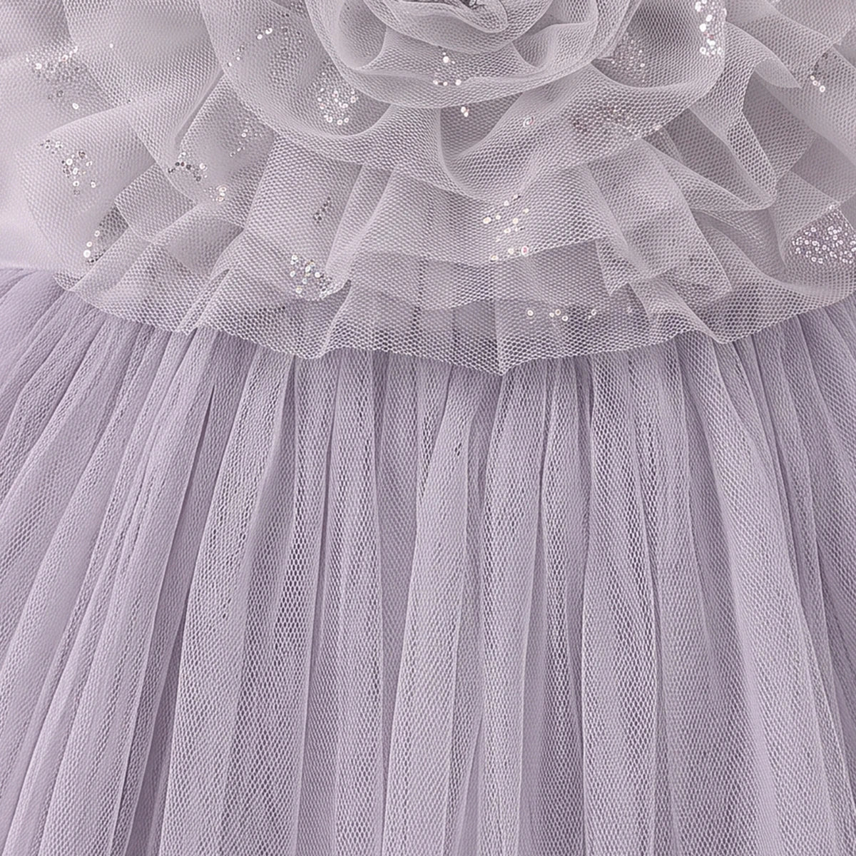 Girls Grey Floral Applique Fit & Flare Party Dress Party Dresses