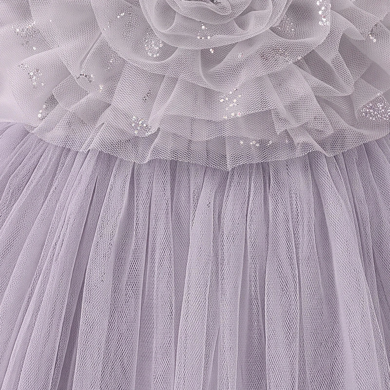 Girls Grey Floral Applique Fit & Flare Party Dress Party Dresses