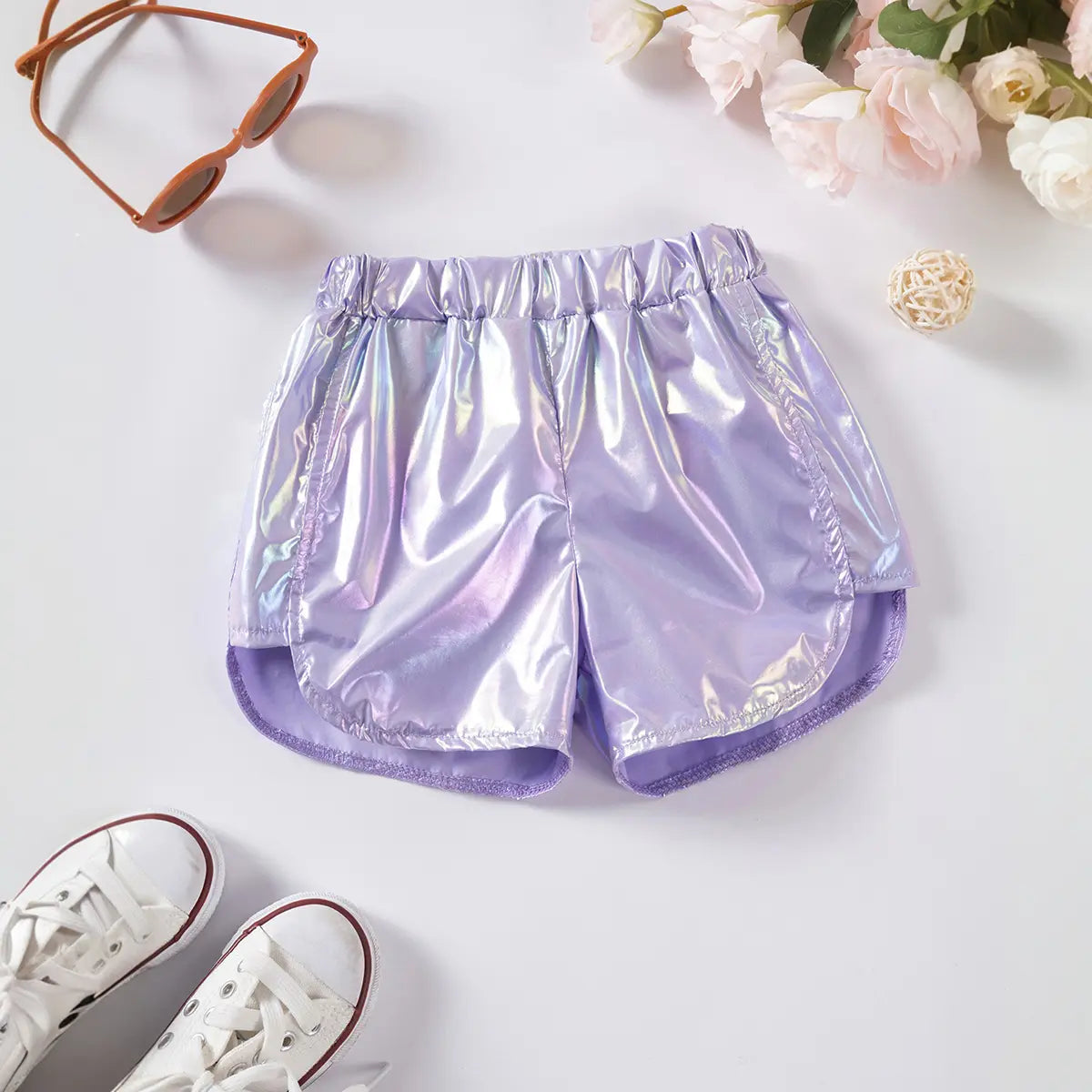Girls Lilac Solid Shorts With Elasticated Waistband Shorts Lilac 1-2 Y