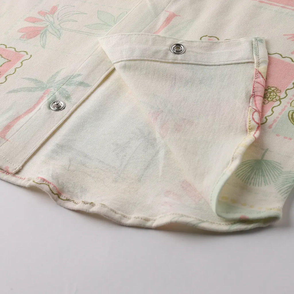 Boys Off White Tropical Printed Short Sleeves Shirt With Printed Shorts Sets Sets
