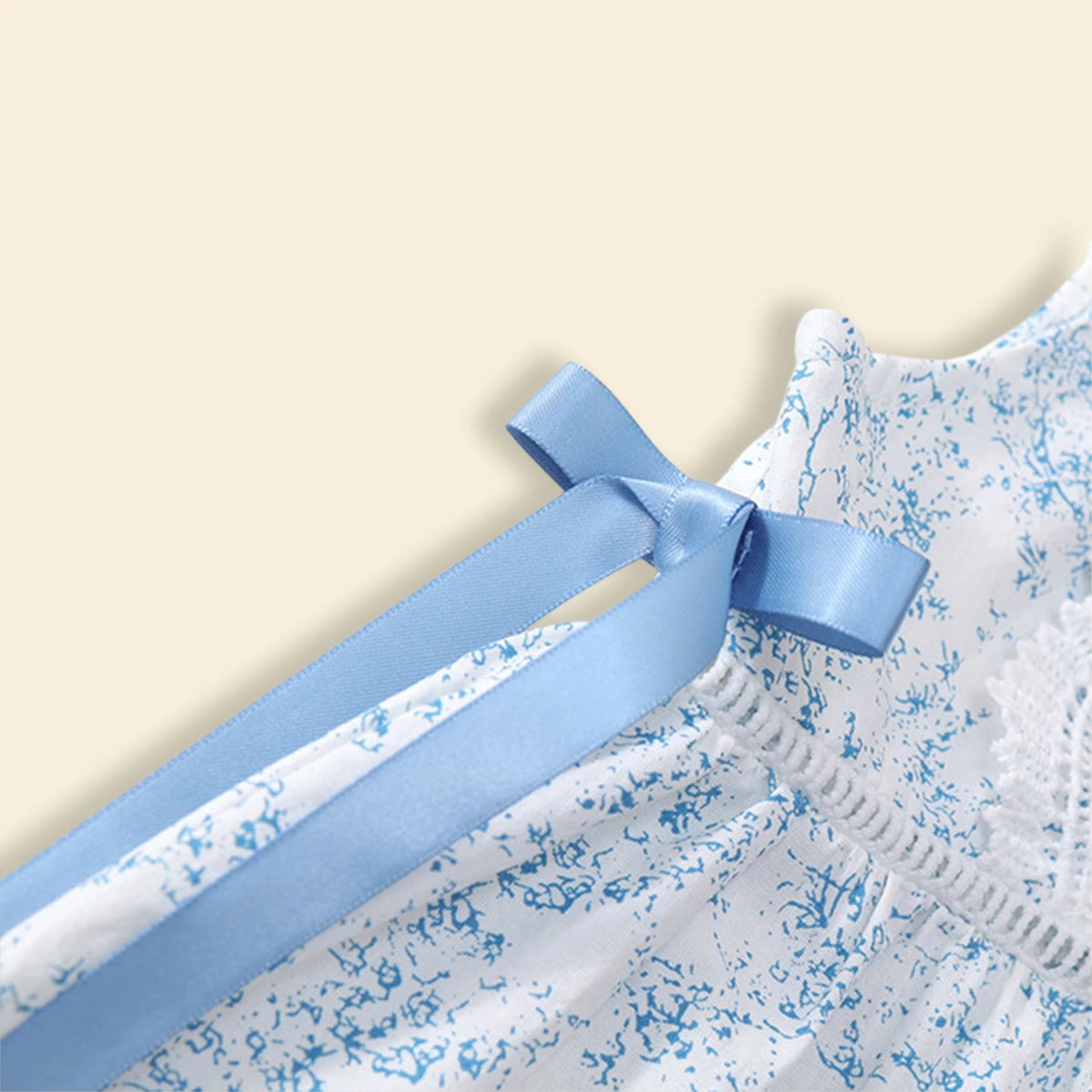 Girls Blue Printed Sleeveless Fit & Flare Dress With Neck Lace Trim Casual Dresses