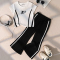 Girls White Contrast Stripes T-Shirt With Flared Pant Sets Sets White 3-4 Y