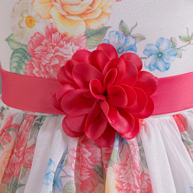 Girls Pink Floral Print Fit & Flare Party Wear Dress Party Dresses