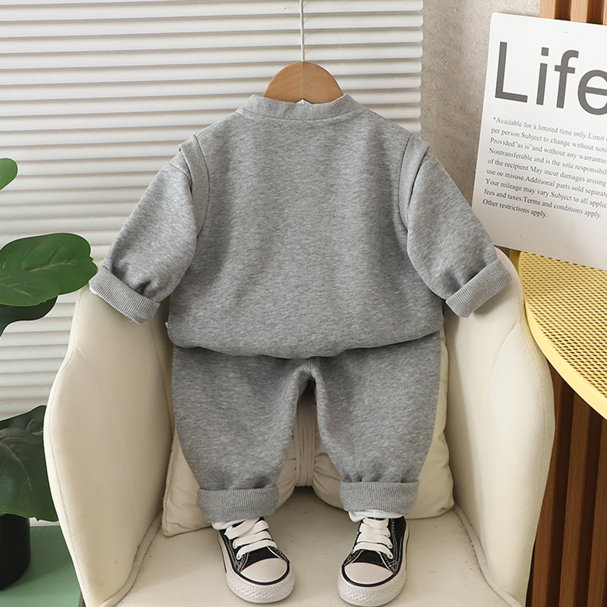 Boys Grey Cat Face Appliqued Sweatshirt With T-Shirt And Pants Set 3 pc. Sets