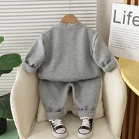Boys Grey Cat Face Appliqued Sweatshirt With T-Shirt And Pants Set 3 pc. Sets