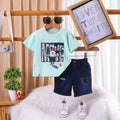 Boys Light Green Alphanumeric Printed T-Shirt With Shorts Sets 2 pc. Sets Sky Blue 3-6 M