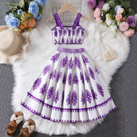 Girls Purple Ethnic Print Sleeveless Top With Skirt Sets 2 pc. Sets
