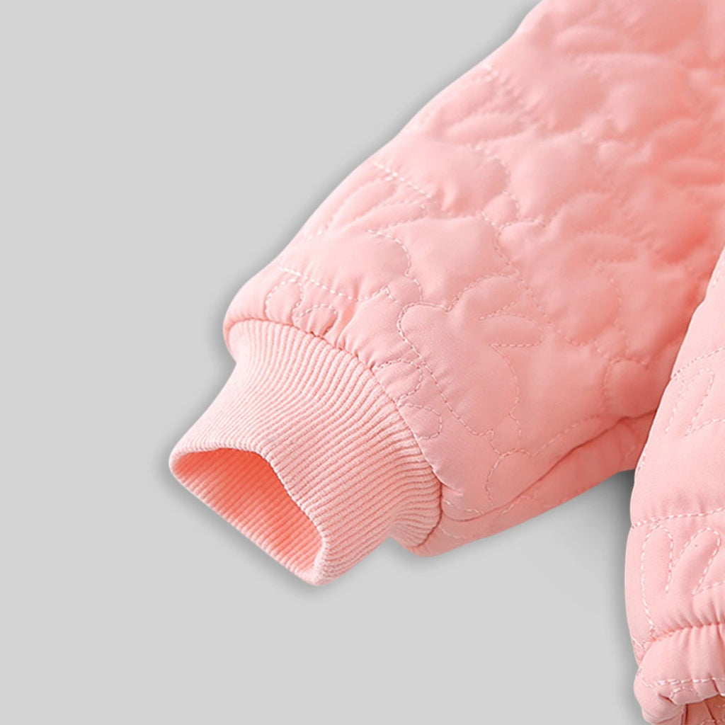 Girls Light Pink Rabbit Design Quilted Hoodie With Jogger Co-ord Sets Sets