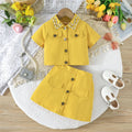 Girls Yellow Self-Design Crop Length Top With Skirt Sets 2 pc. Sets Yellow 2-3 Y