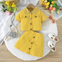 Girls Yellow Self-Design Crop Length Top With Skirt Sets 2 pc. Sets Yellow 2-3 Y