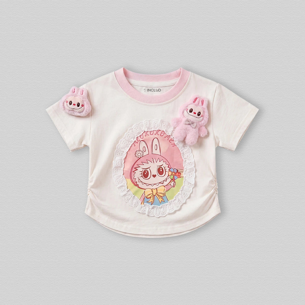Girls Off White Short Sleeve Bunny Applique T-Shirt Tshirts Off White 1-2 Y