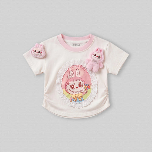 Girls Off White Short Sleeve Bunny Applique T-Shirt Tshirts Off White 1-2 Y