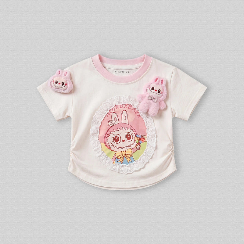 Girls Off White Short Sleeve Bunny Applique T-Shirt Tshirts Off White 1-2 Y