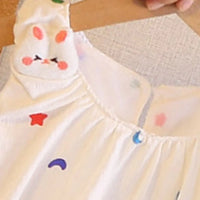 Girls Off White Printed Sleeveless Balloon Dress With Rabbit Appliqued Casual Dresses