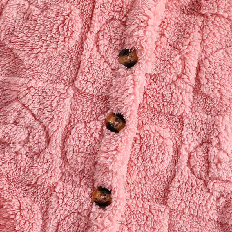 Girls Pink Self-Design Heart Patterns Hooded Fleece Jacket Coats & Jackets