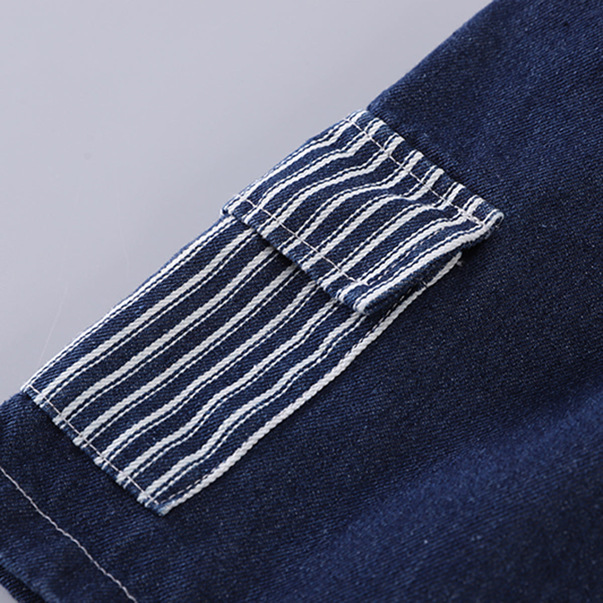 Boys Dark Blue Striped Denim Shirt And Shorts set 2 pc. Sets