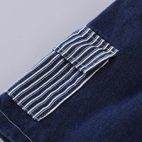 Boys Dark Blue Striped Denim Shirt And Shorts set 2 pc. Sets