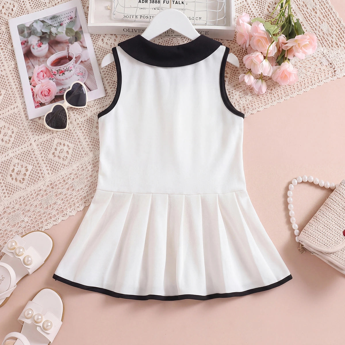 Girls White Peter Pan Collar A-Line Dress Casual Dresses