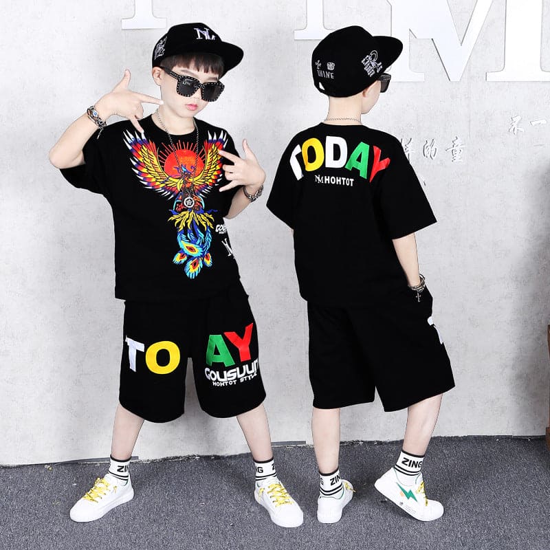 Boys Black Graphic T-Shirt With Graphic Shorts Sets Black 3-4 Y 