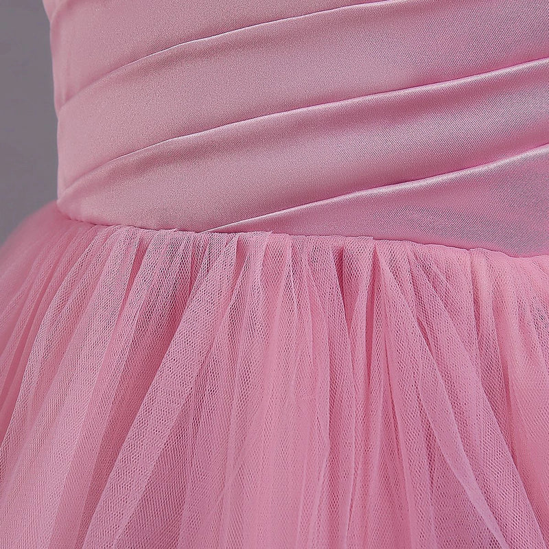 Girls Pink Puff Sleeve Ruffle Layered Party Wear Dress Party Dresses