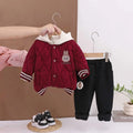 Boys Red Quilted Puffer Hooded Jacket With Jogger Sets Sets Red 1-2 Y