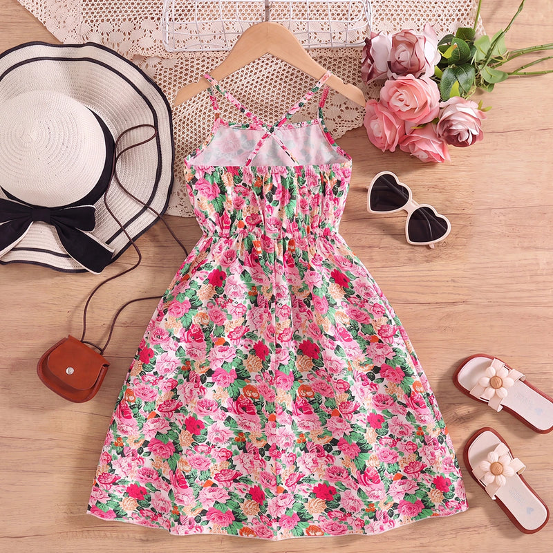 Girls Multicolour Sleeveless Floral Print Fit & Flare Dress Casual Dresses