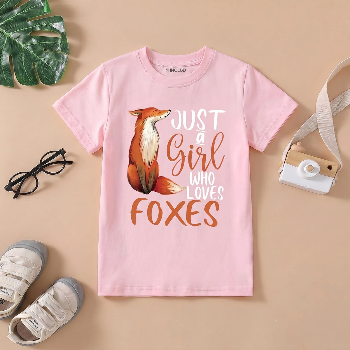 Girls Pink Fox Print Short Sleeve T-Shirt Tshirts Pink 1-2 Y