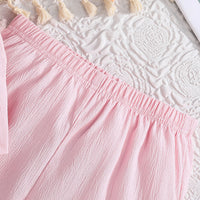 Girls Pink Textured One Shoulder Top With Flared Hem Pants Set 2 pc. Sets
