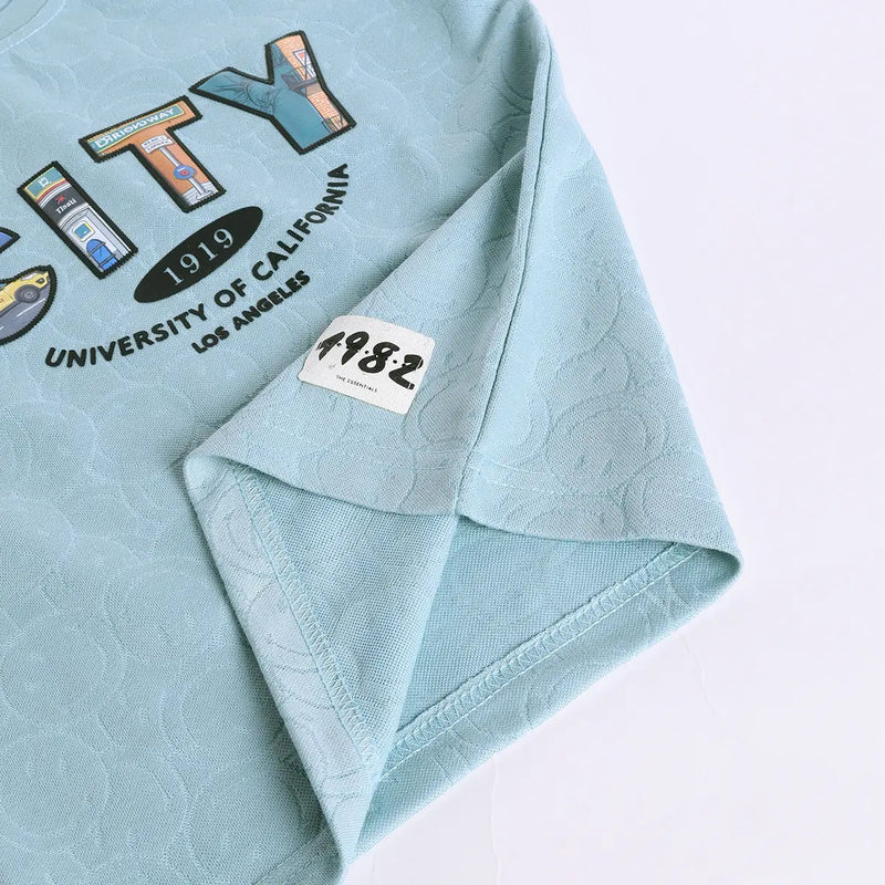 Boys Sea Green Typographic Printed Short Sleeve T-shirts With Elasticated Shorts Sets Sets