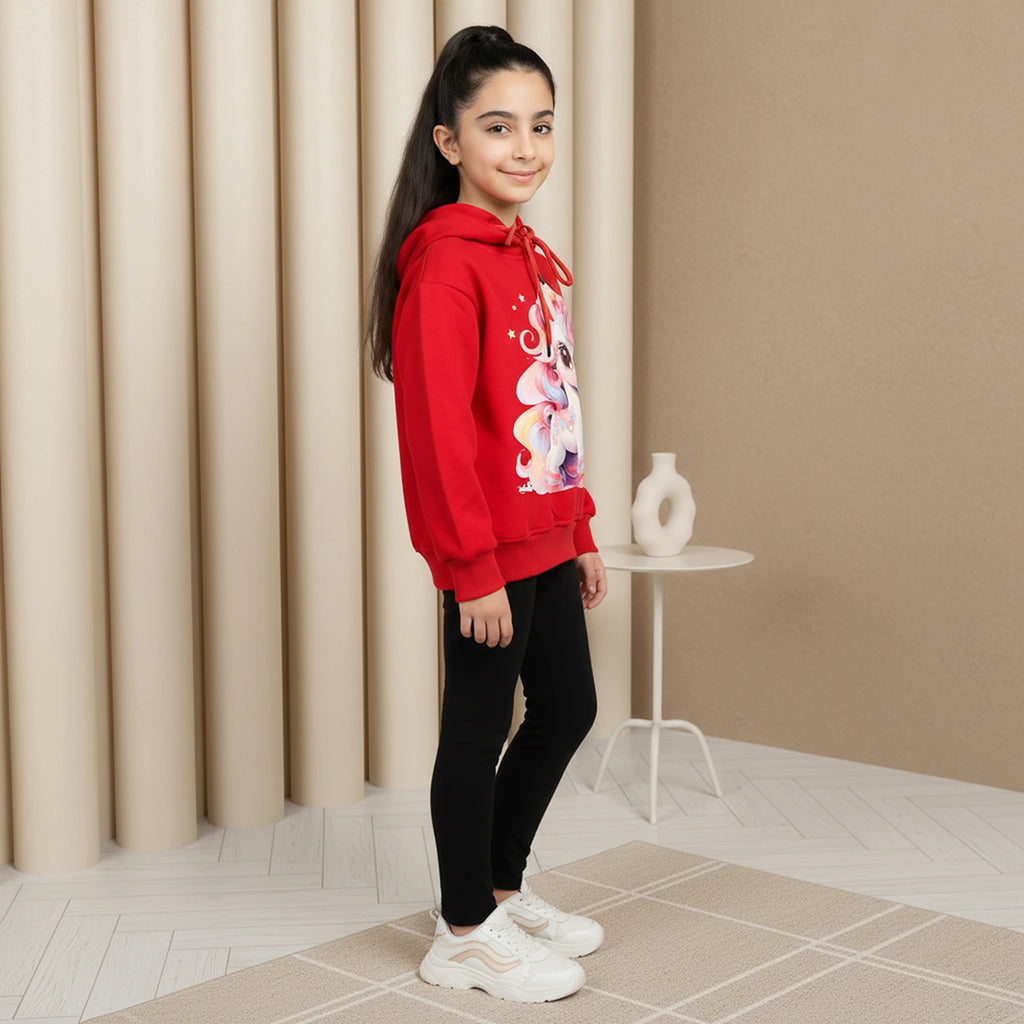 Girls Red Unicorn Graphics Hooded Sweatshirt Sweatshirts & Hoodies