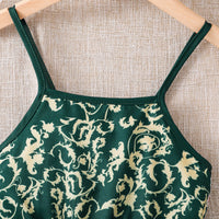 Girls Dark Green Floral Print Sleeveless Fit & Flare Dress With Shrug Casual Dresses