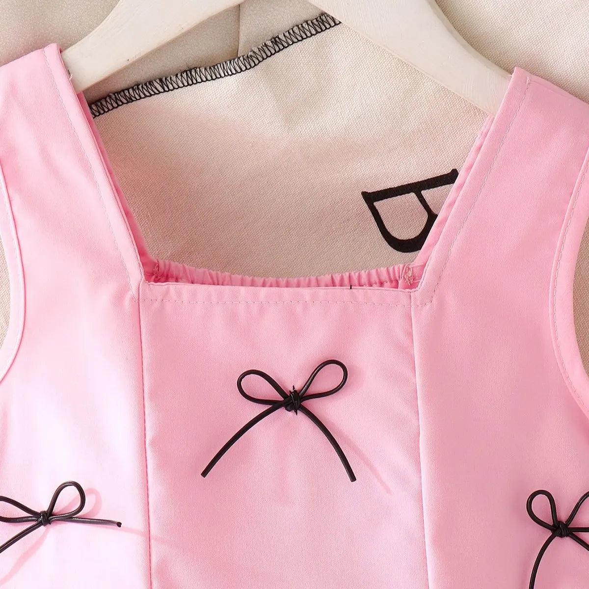 Girls Pink Bow Applique Sleeveless A-line Dress Casual Dresses
