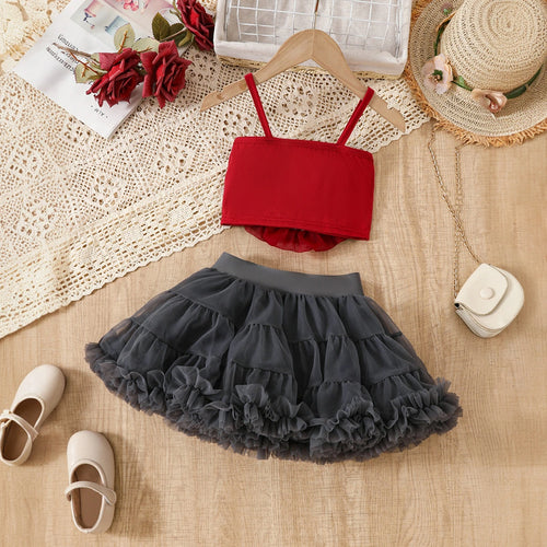 Girls Burgundy Big Flower Applique Crop Top With Tiered Tulle Skirt Sets Sets
