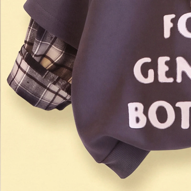 Boys Dark Grey Typography Sweatshirt With Denim Pants 2 pc. Sets