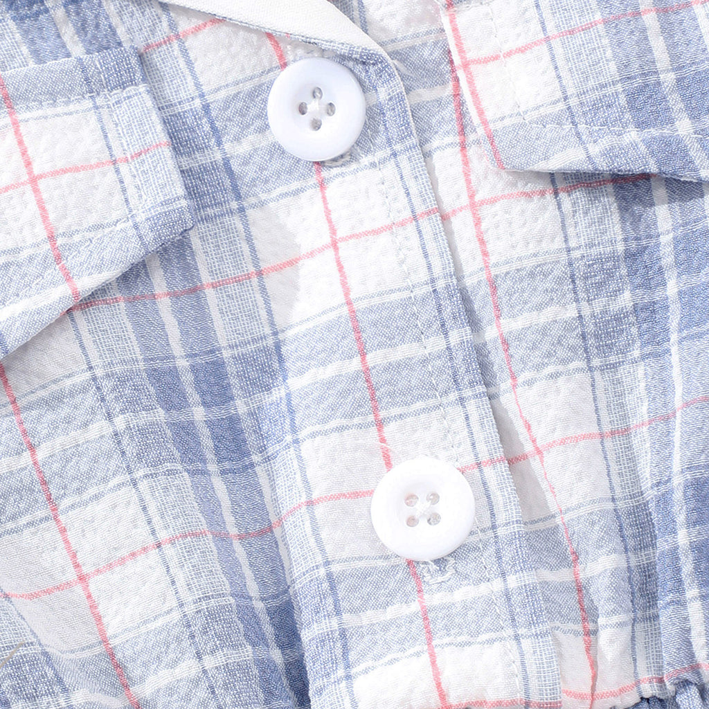 Girls Blue Tartan Check Smocked Skirt Shirt Dress Casual Dresses