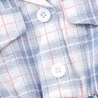 Girls Blue Tartan Check Smocked Skirt Shirt Dress Casual Dresses
