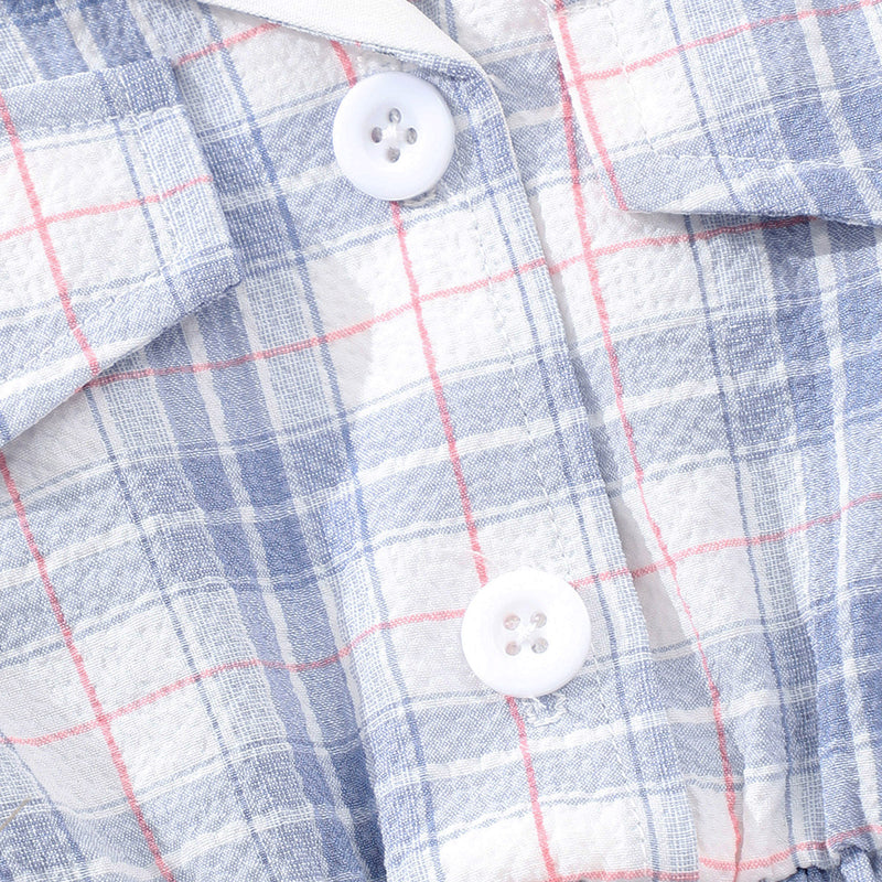 Girls Blue Tartan Check Smocked Skirt Shirt Dress Casual Dresses