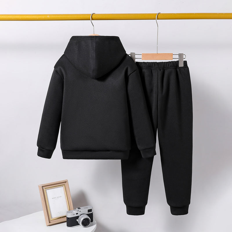 Boys Black Printed Hooded Sweatshirt with Joggers Set Sets