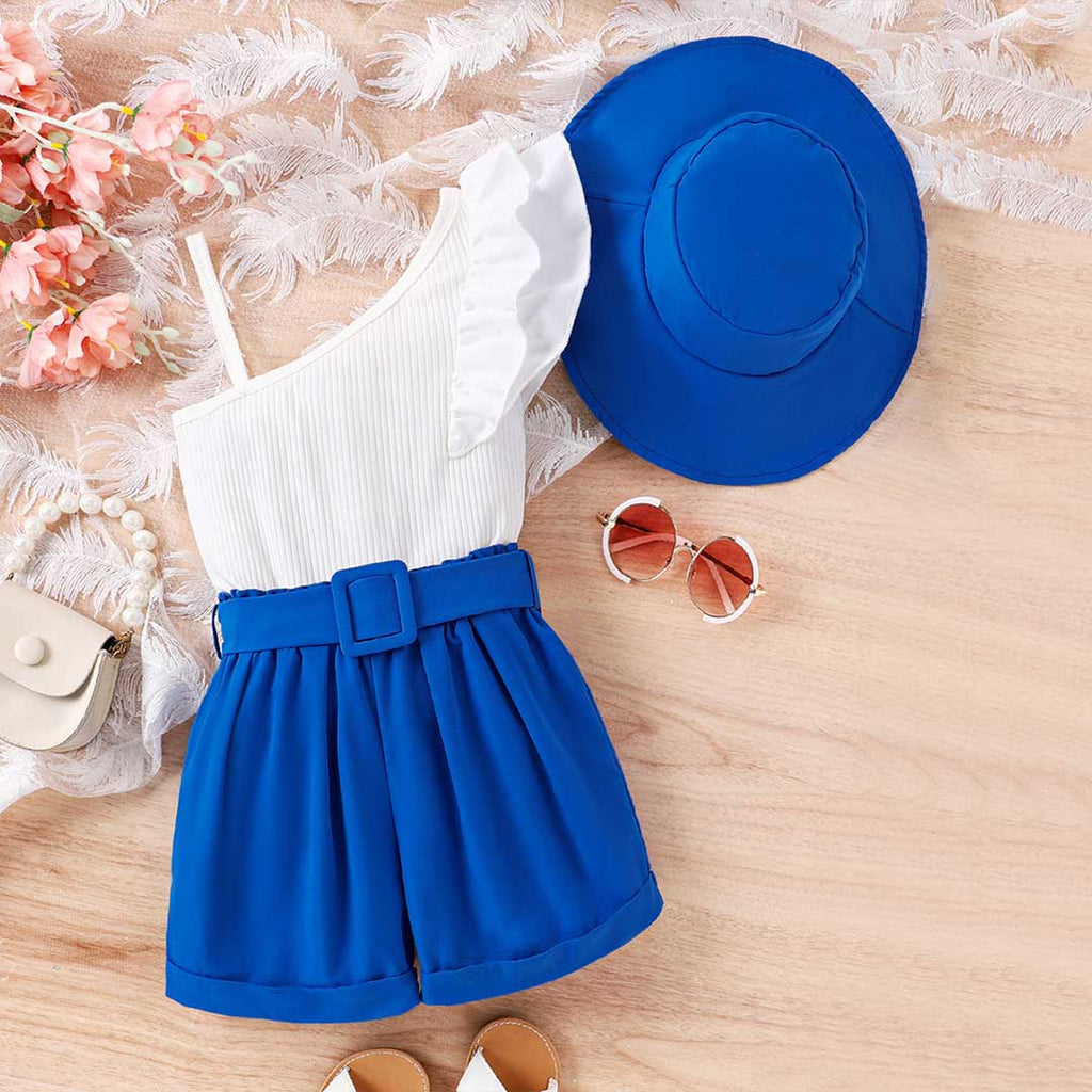 Girls One-Shoulder Ruffle Top with Shorts Set