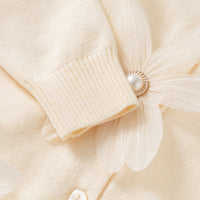Girls Off White Flowers Applique Cardigan Sweaters & Cardigans