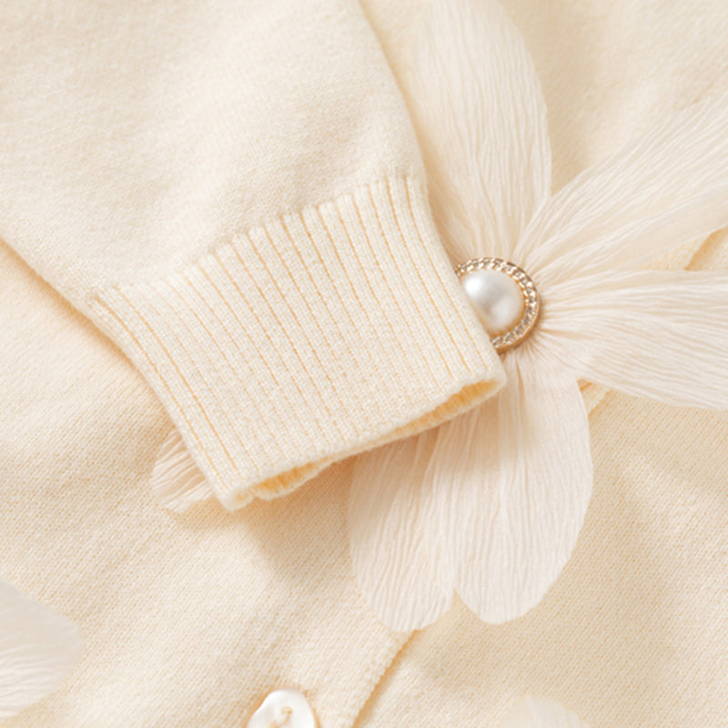 Girls Off White Flowers Applique Cardigan Sweaters & Cardigans