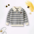 Boys Grey Polo Collar Sweatshirt With Self Design Stripe Patterns Sweaters & Cardigans Grey 2-3 Y