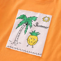 Boys Orange Pineapple Printed Round Neck T-Shirt With Denim Shorts Sets 2 pc. Sets